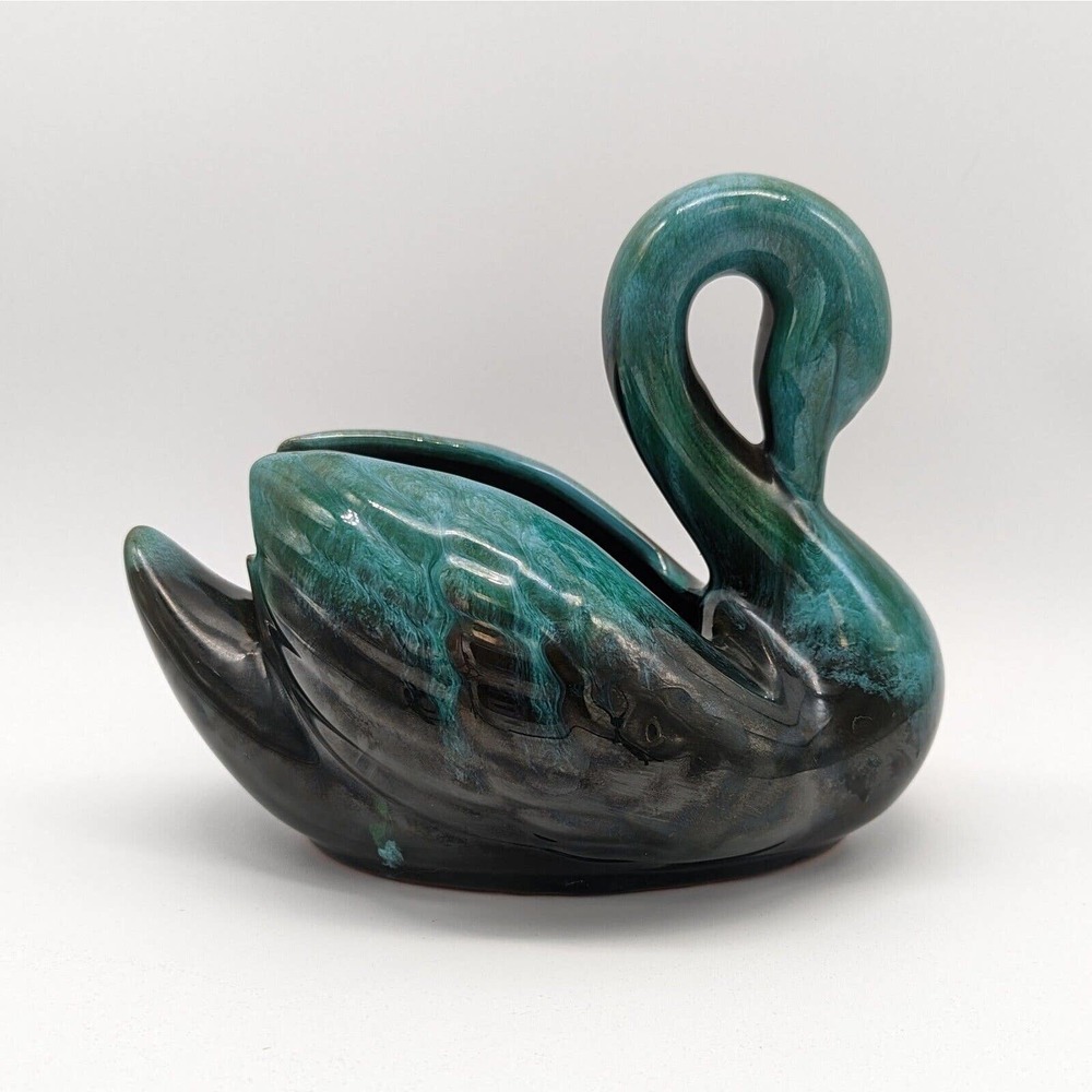 Blue Mountain Pottery Swan Planter Drip Glaze Blue Green Black Redware Vintage - Picture 4 of 12